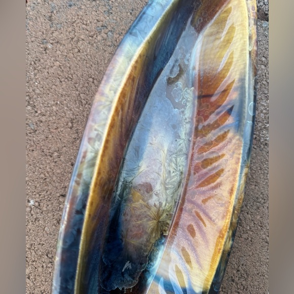 Bill Campbell Flambeaux Crystalline Art Pottery Signed Platter Tray 15”L - Picture 7 of 12